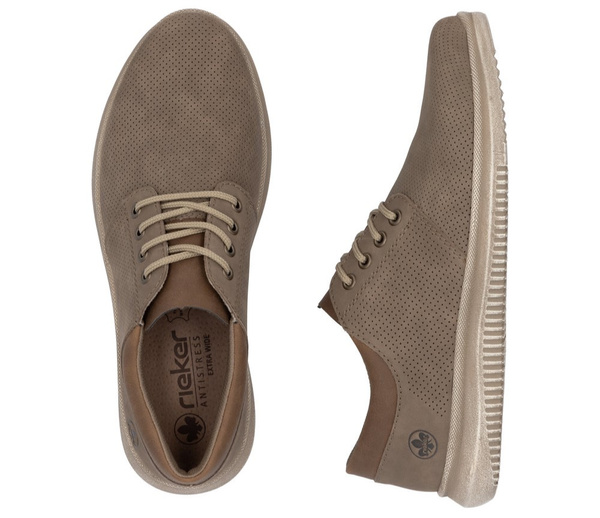 Półbuty męskie beżowe Rieker 10405 tęgość H letnie skórzane sznurowane