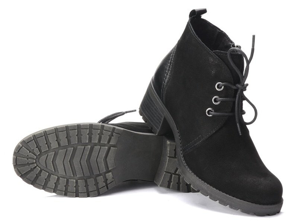 Botki damskie czarne Marco Tozzi 25271 na obcasie skórzane zamszowe