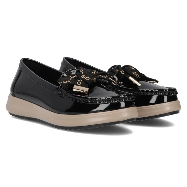 Półbuty mokasyny damskie Filippo DP6457/26 BK skórzane wsuwane czarne