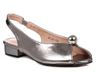 Sandały damskie na płaskim obcasie ciemno srebrne  T.Sokolski L25-136