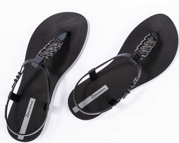 Sandały japonki damskie płaskie czarne Ipanema 83692-BD624 na lato