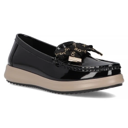 Półbuty mokasyny damskie Filippo DP6457/26 BK skórzane wsuwane czarne