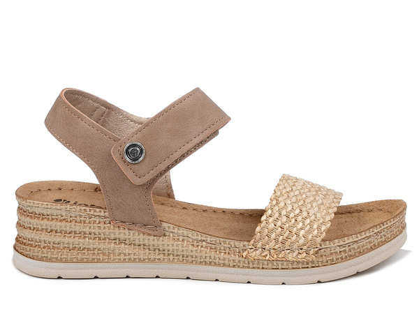 Sandały damskie na niskim koturnie brązowe Inblu RV-14 wkładka skórzana