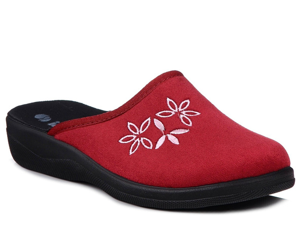  Kapcie damskie pantofle domowe zakryte Inblu CU-5H bordowe z haftem
