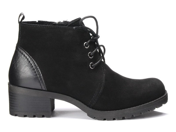 Botki damskie czarne Marco Tozzi 25271 na obcasie skórzane zamszowe
