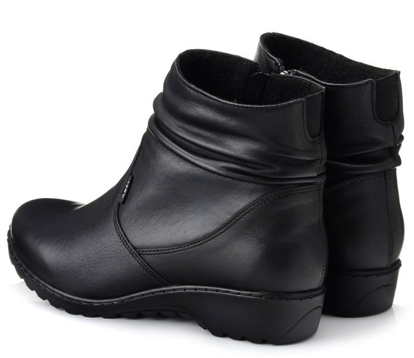 Botki damskie skórzane ocieplane Kosela Medic 4436 czarne na koturnie