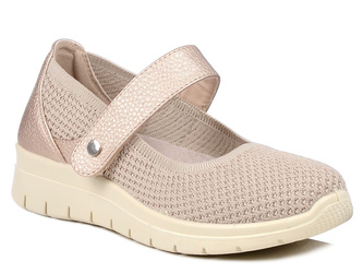 Buty damskie Unisoft 8886 półbuty beżowe na rzep skórzana wkładka lekkie