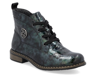 Botki damskie Rieker 71205 ocieplane jesienne za kostkę lakierowane