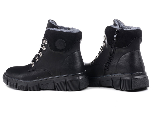 Botki damskie ocieplane buty zimowe czarne na platformie Evento 7973