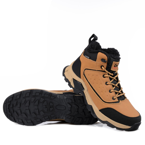Buty zimowe męskie ocieplane DK L17156 trekkingowe wysokie skórzane