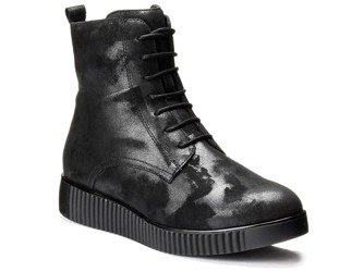 Botki damskie Caprice 25201 zimowe skórzane czarne ocieplane sznurowane