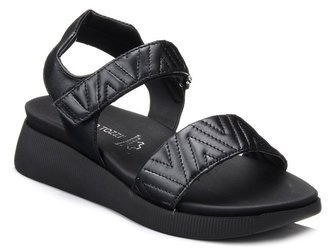 Sandaly damskie czarne Marco Tozzi 28524 na koturnie skórzane na rzep