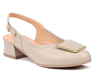 Czółenka damskie beżowe Venetto 1994 letnie z odkrytą piętą skórzane