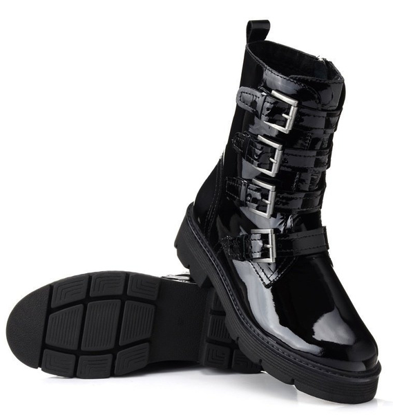 Botki damskie czarne Marco Tozzi 25819 skórzane lakierowane ocieplane