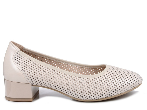 Czółenka damskie buty na niskim obcasie skórzane ażurowe Caprice 22501