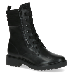 Botki damskie zimowe ocieplane trapery skórzane czarne Caprice 25212