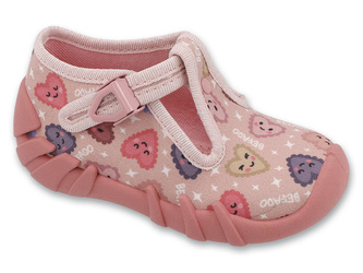 Kapcie dziewczęce różowe Befado 110P517 domowe do przedszkola na zapinki