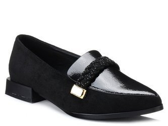 Półbuty damskie czarne eleganckie w szpic DiA A18 na niskim obcasie