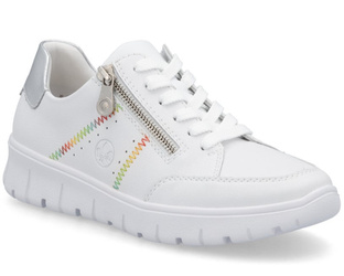 Półbuty damskie Rieker N1313-80 sneakersy skórzane białe niskie na suwak