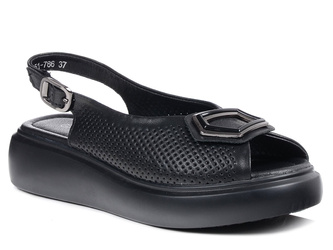 Sandały damskie czarne S.Barski LR51-786 skórzane na platformie ażurowe