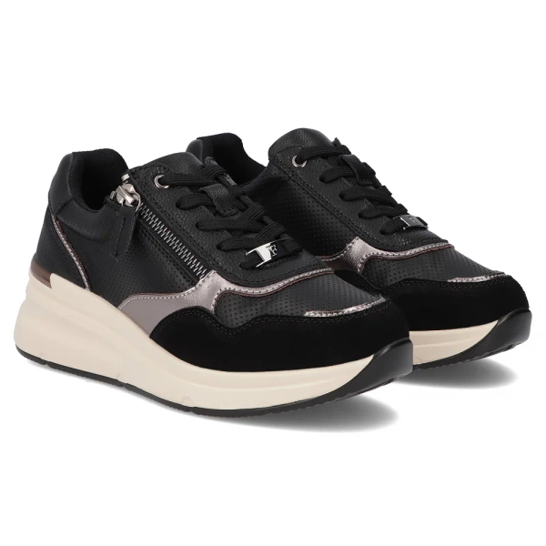 Sneakersy damskie czarne buty na koturnie skórzane Filippo DP7105/25