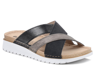 Klapki damskie czarne Inblu CN-45 na lato na niskim koturnie wygodne