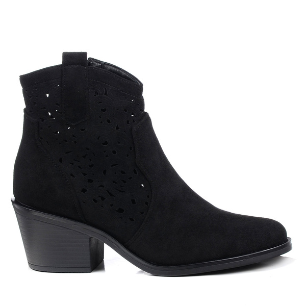Botki damskie kowbojki czarne S.Barski HY61-8012 zamszowe ażurowe lekkie