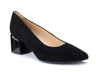 Czółenka damskie w szpic buty na obcasie zamszowe czarne Bioeco 5794