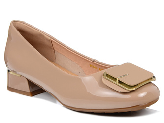 Czółenka damskie beżowe Loretta Vitale W5303 skóra lakierowana wygodne