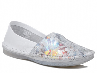 Baleriny damskie Maciejka 1930 skórzane białe kwiaty wygodne wsuwane