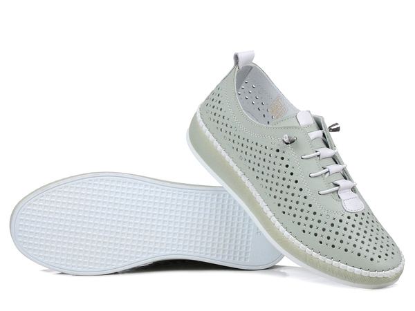 Półbuty damskie zielone Izzi 3671 buty sportowe skórzane ażurowe lekkie