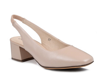 Czółenka damskie beżowe niski obcas skórzane bez pięty Caprice 29500