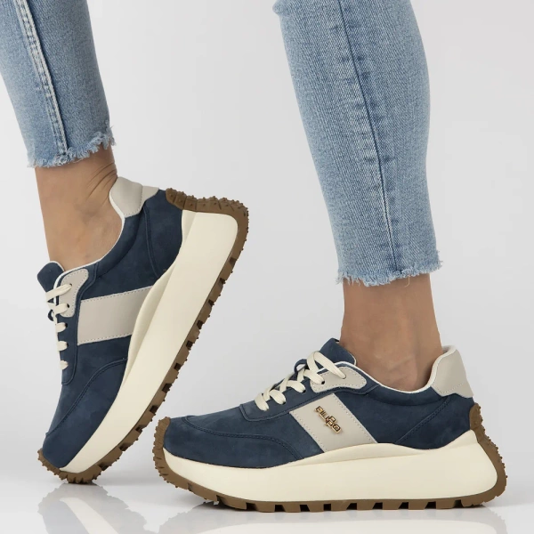 Sneakersy damskie niebieskie Filippo DP6785 buty na platformie skórzane