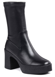 Botki damskie na obcasie skórzane czarne na platformie Goe MM2N4047