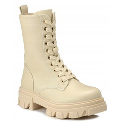 Buty damskie zimowe glany wysokie beżowe trapery D-A L13107