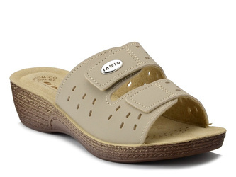 Klapki damskie beżowe Inblu GL-52 medyczne na koturnie na rzepy