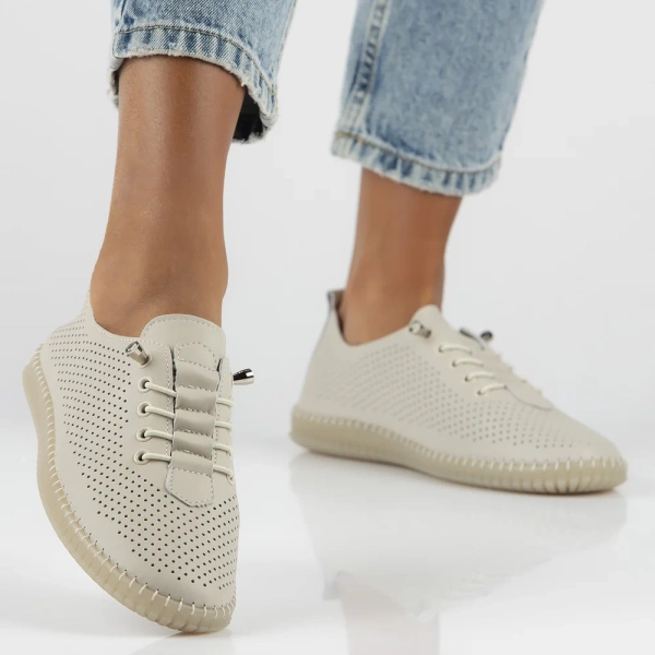 Półbuty damskie beżowe Filippo DP6140/26 skórzane ażurowe lekkie wygodne