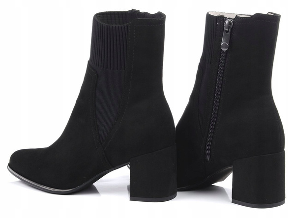 Botki damskie czarne Marco Tozzi 25392 na obcasie zamszowe eleganckie