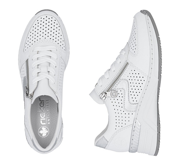 Sneakersy damskie białe Rieker N4340-80 półbuty skórzane na koturnie