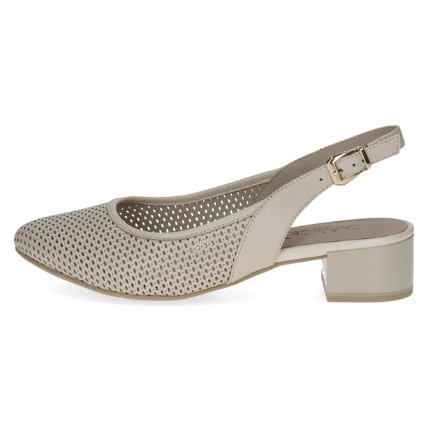 Czółenka damskie beżowe tęgość H Caprice 29602 skórzane odkryta pięta