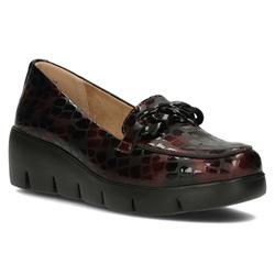 Półbuty mokasyny damskie skórzane Filippo 4128 na koturnie bordowe