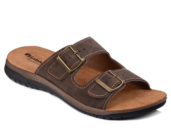 Klapki męskie Inblu ID-19 regulowane wkładka skórzana brązowe