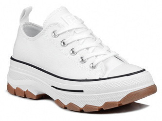 Trampki damskie białe na platformie tekstylne sznurowane News 6737