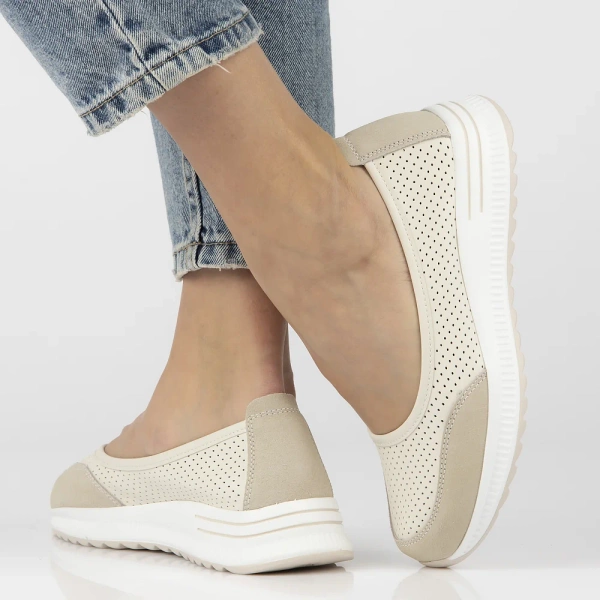 Baleriny damskie Filippo DP6134/26 skórzane beżowe na niskiej platformie