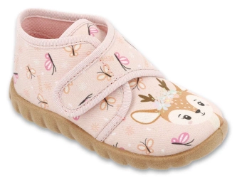 Kapcie dziecięce różowe Befado 465P223 dziewczęce na rzep domowe