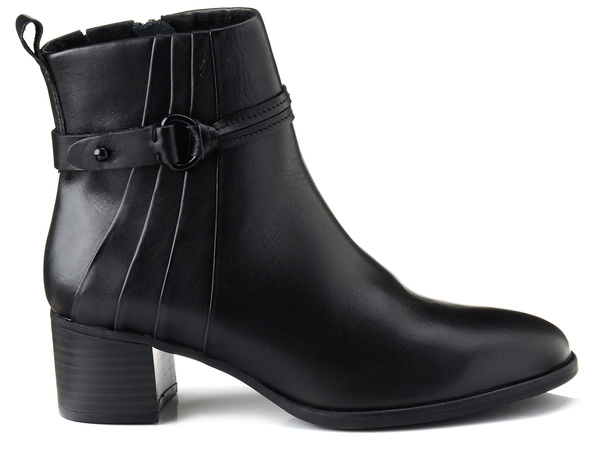 Botki damskie czarne Marco Tozzi 25303 skórzane na obcasie jesienne