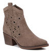 Botki damskie kowbojki beżowe Evento 9452 zamszowe ażurowe na obcasie