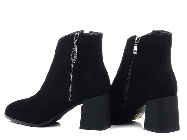 Botki damskie na obcasie S.Barski L1012 czarne zamszowe ocieplane