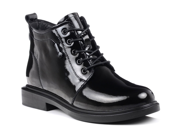 Botki damskie czarne Loretta W9934B skórzane lakierowane ocieplane