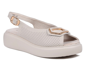 Sandały damskie beżowe S.Barski LR51-786 skórzane na platformie ażurowe